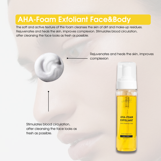Autography AHA-Foam Exfoliant Face & Body – Пінка для очищення шкіри обличчя та тіла з AHA-кислотами, 200 мл
