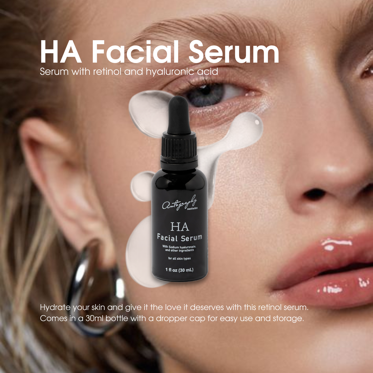 Authography HA Facial Serum for all types of skin  bottle with dropper 30 ml